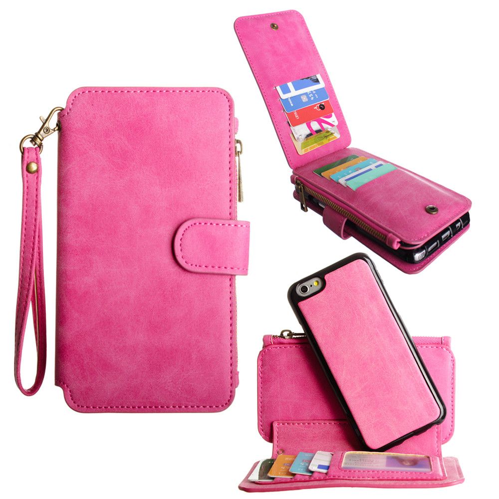 Apple iPhone 6/6s - Luxury Wallet with Removable Case and Flap Card Holder, Hot Pink