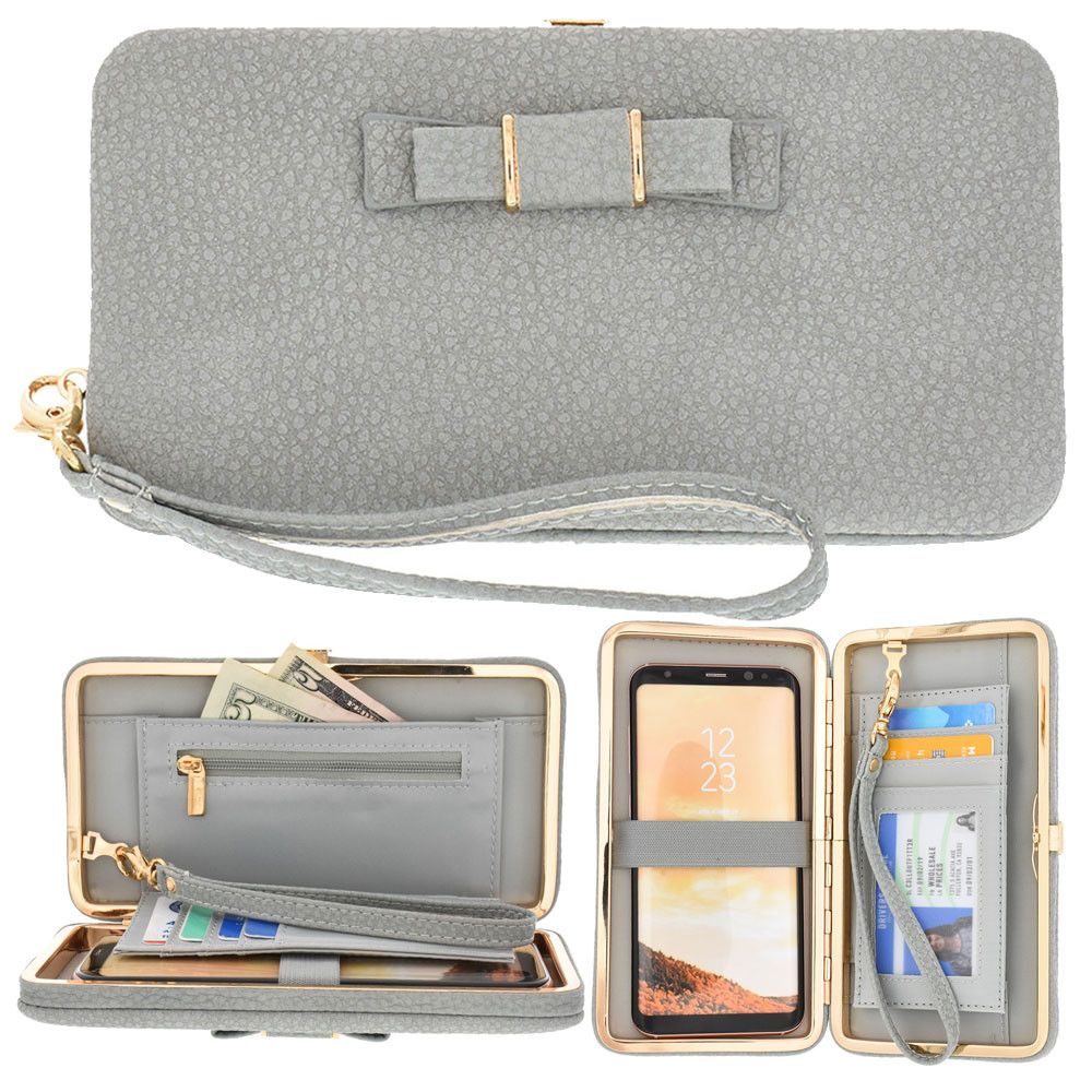 Apple iPhone 6s -  Bow clutch wallet with hideaway wristlet, Gray