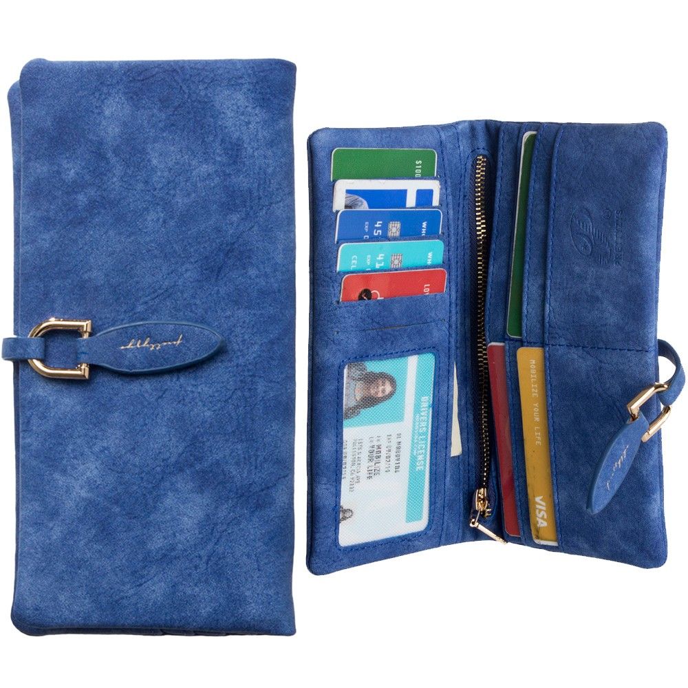 Apple iPhone 6s -  Slim Suede Leather Clutch Wallet, Blue
