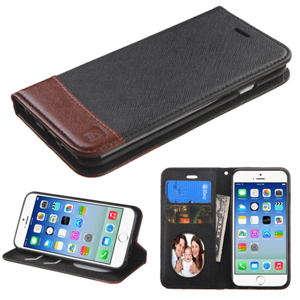 Apple iPhone 6/6s - 2-Tone Leather Folding Wallet Case and Stand, Black/Brown