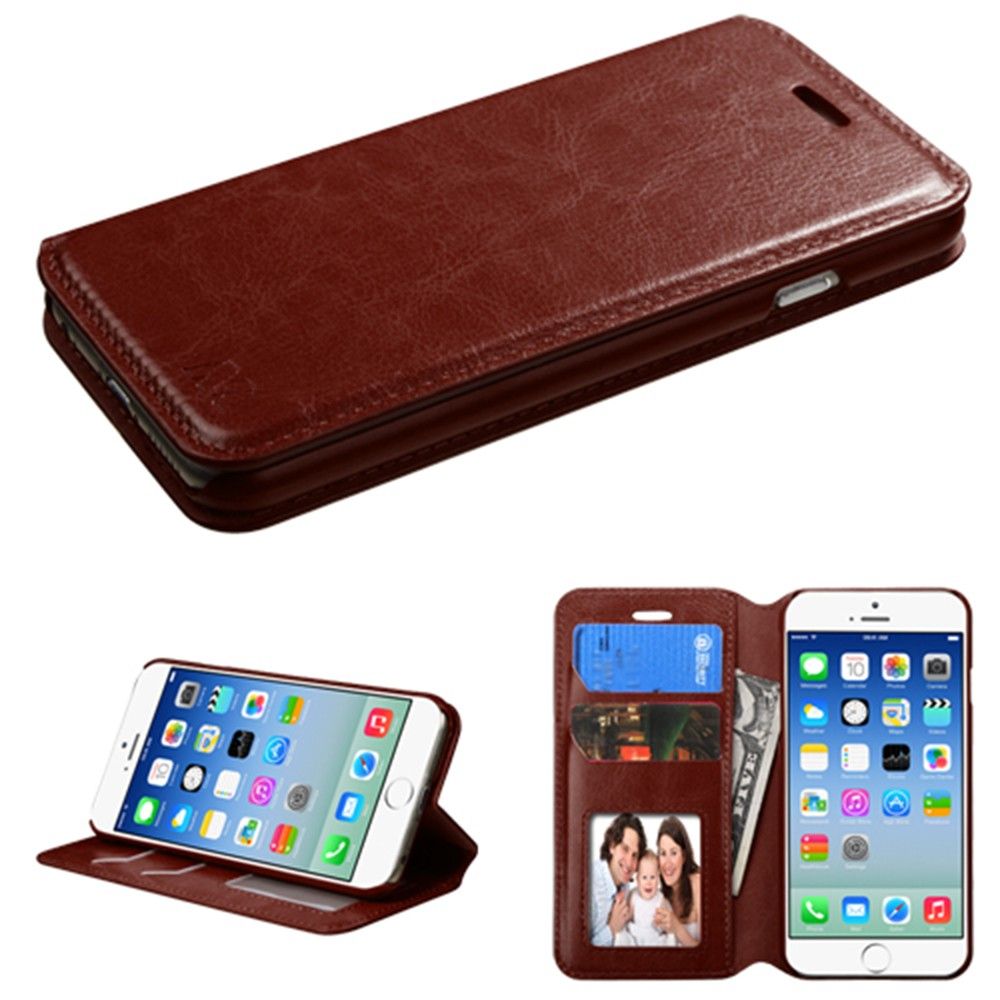 Apple iPhone 6/6s - Bi-Fold Leather Folding Wallet Case and Stand, Brown