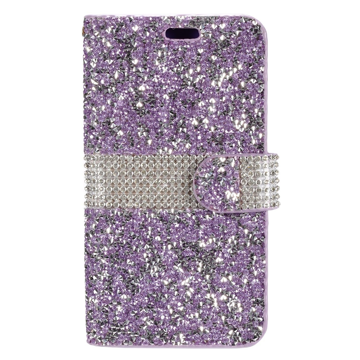 Apple iPhone 6/6s - Shimmering Rhinestone Phone Wallet Case, Purple