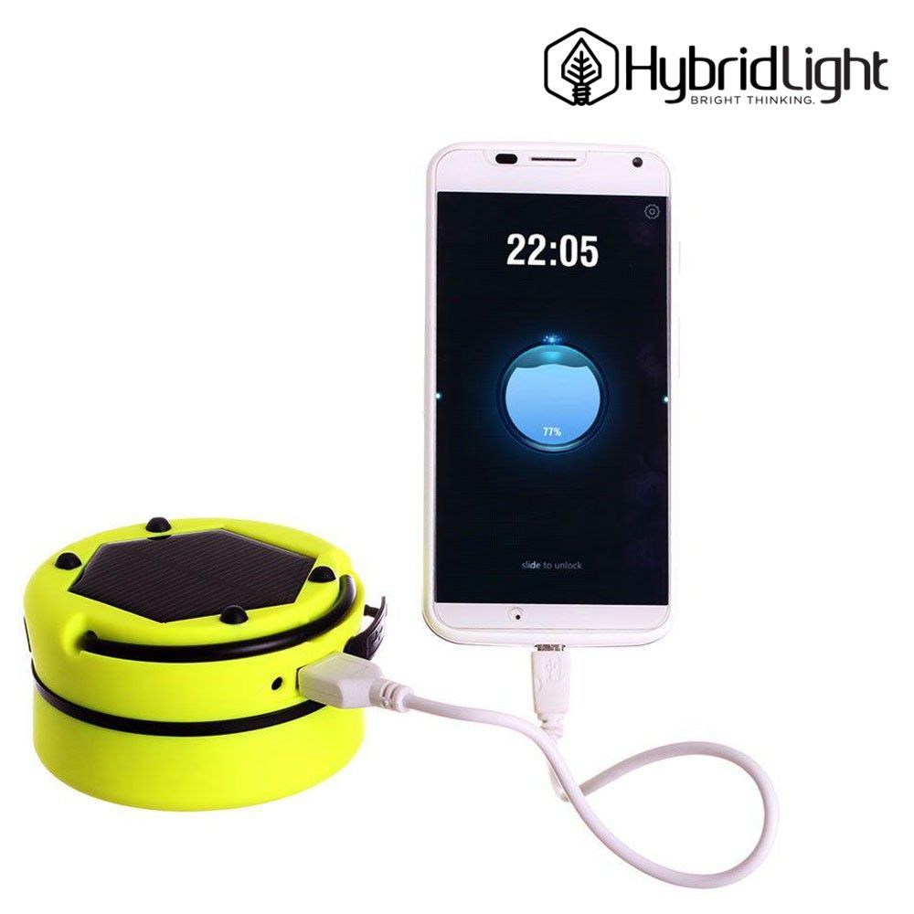 OEM HybridLight 3-in-1 Solar Powered Lantern Flashlight and Portable Charger with USB cable, Yellow