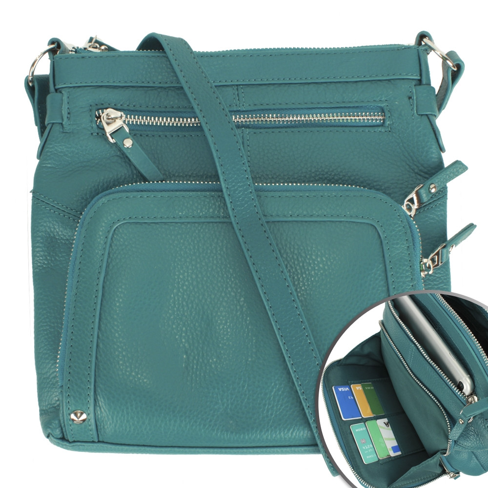 Apple iPhone 6s -  Genuine Leather Hand-Crafted Crossbody Tote Bag with Studs, Teal