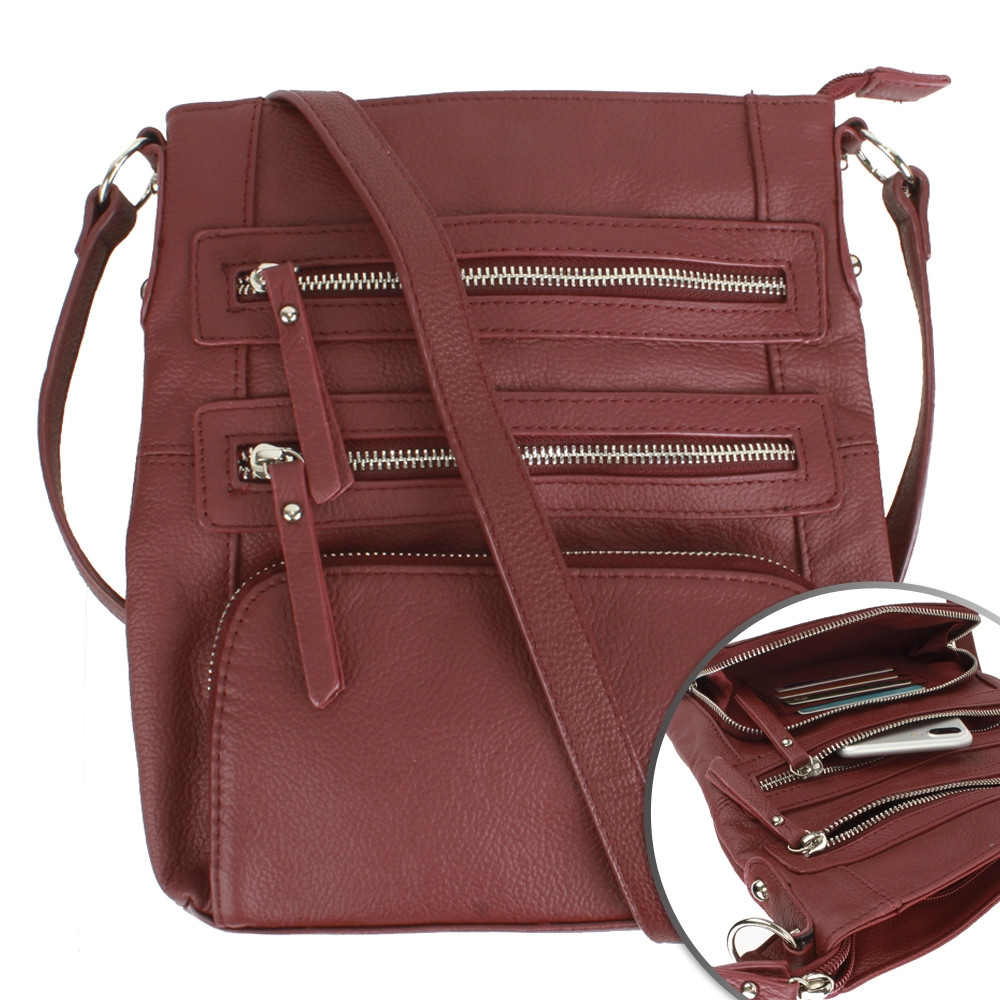 Apple iPhone 6s -  Genuine Leather Hand-Crafted Crossbody Tote Bag with Double Zipper and Front Pouch, Wine