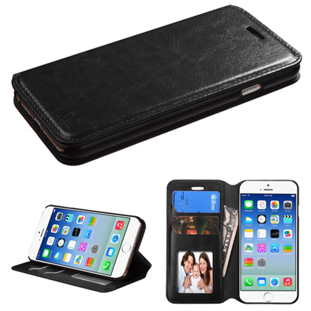 Apple iPhone 6/6s - Bi-Fold Leather Folding Wallet Case and Stand, Black