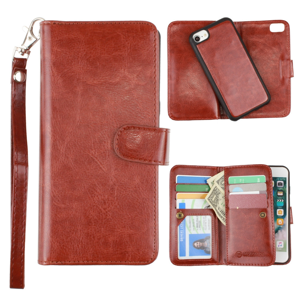 Apple iPhone 6s -  Multi-Card Slot Wallet Case with Matching Detachable Case and Wristlet, Brown