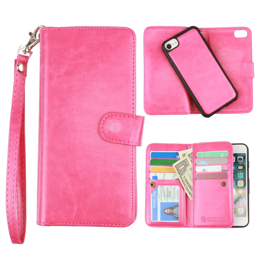 Apple iPhone 6s -  Multi-Card Slot Wallet Case with Matching Detachable Case and Wristlet, Hot Pink