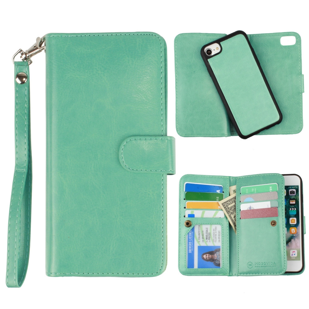 Apple iPhone 6s -  Multi-Card Slot Wallet Case with Matching Detachable Case and Wristlet, Teal Blue