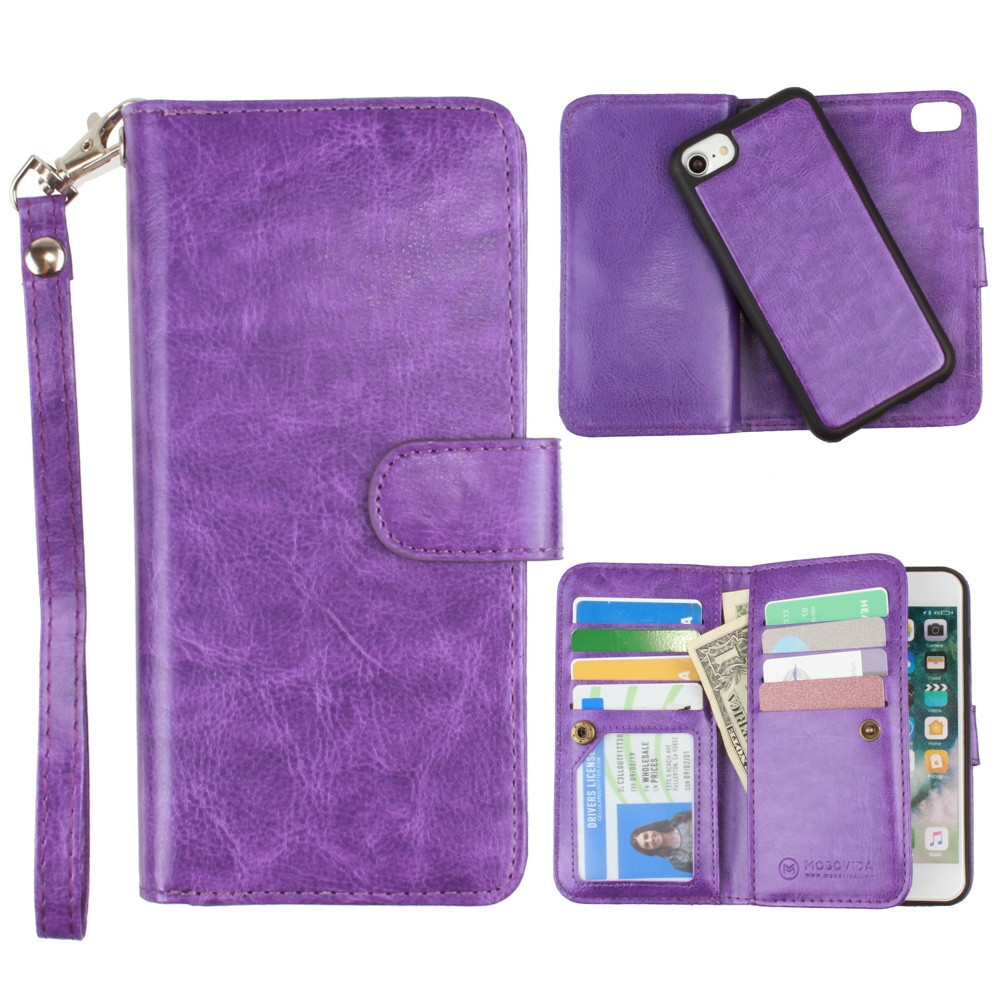Apple iPhone 6s -  Multi-Card Slot Wallet Case with Matching Detachable Case and Wristlet, Purple