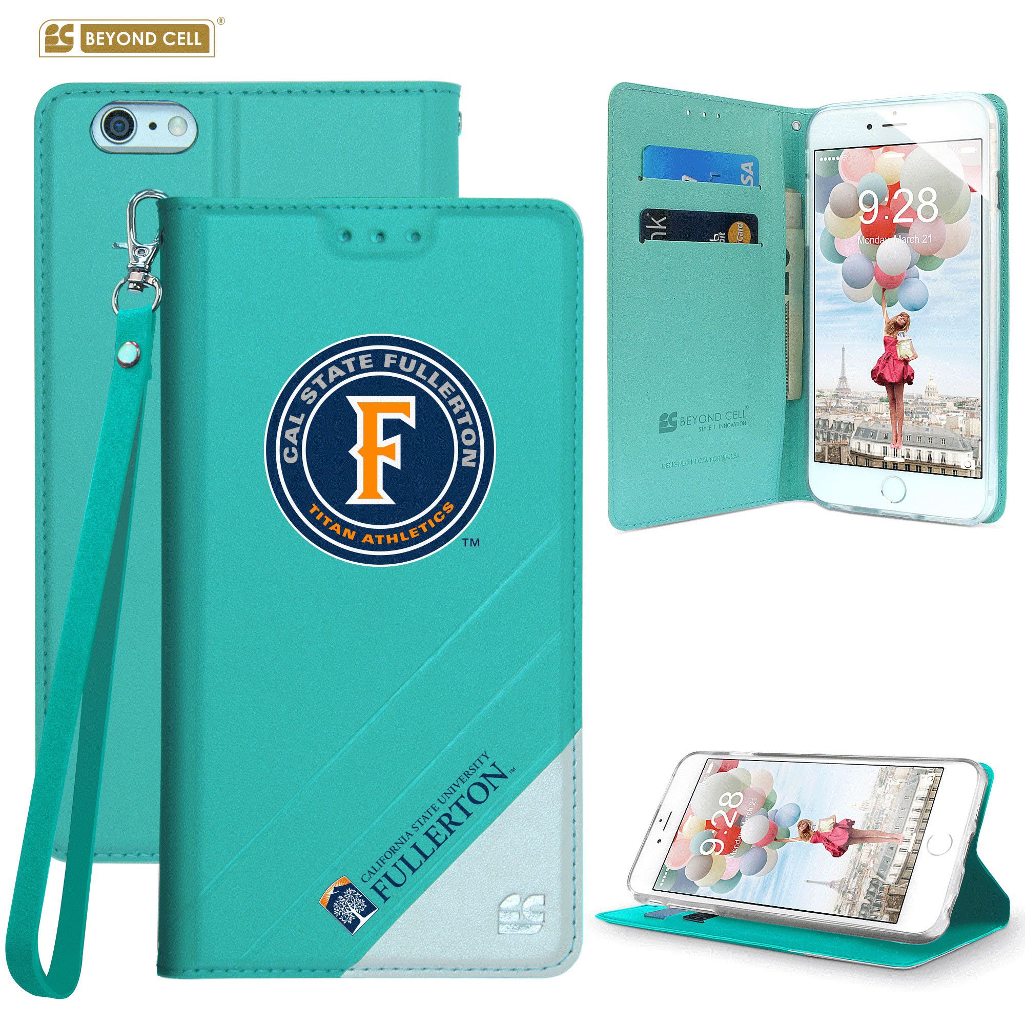 Apple iPhone 6/6s - Licensed Cal State Fullerton Folding Wallet case with card slots and wristlet, Teal