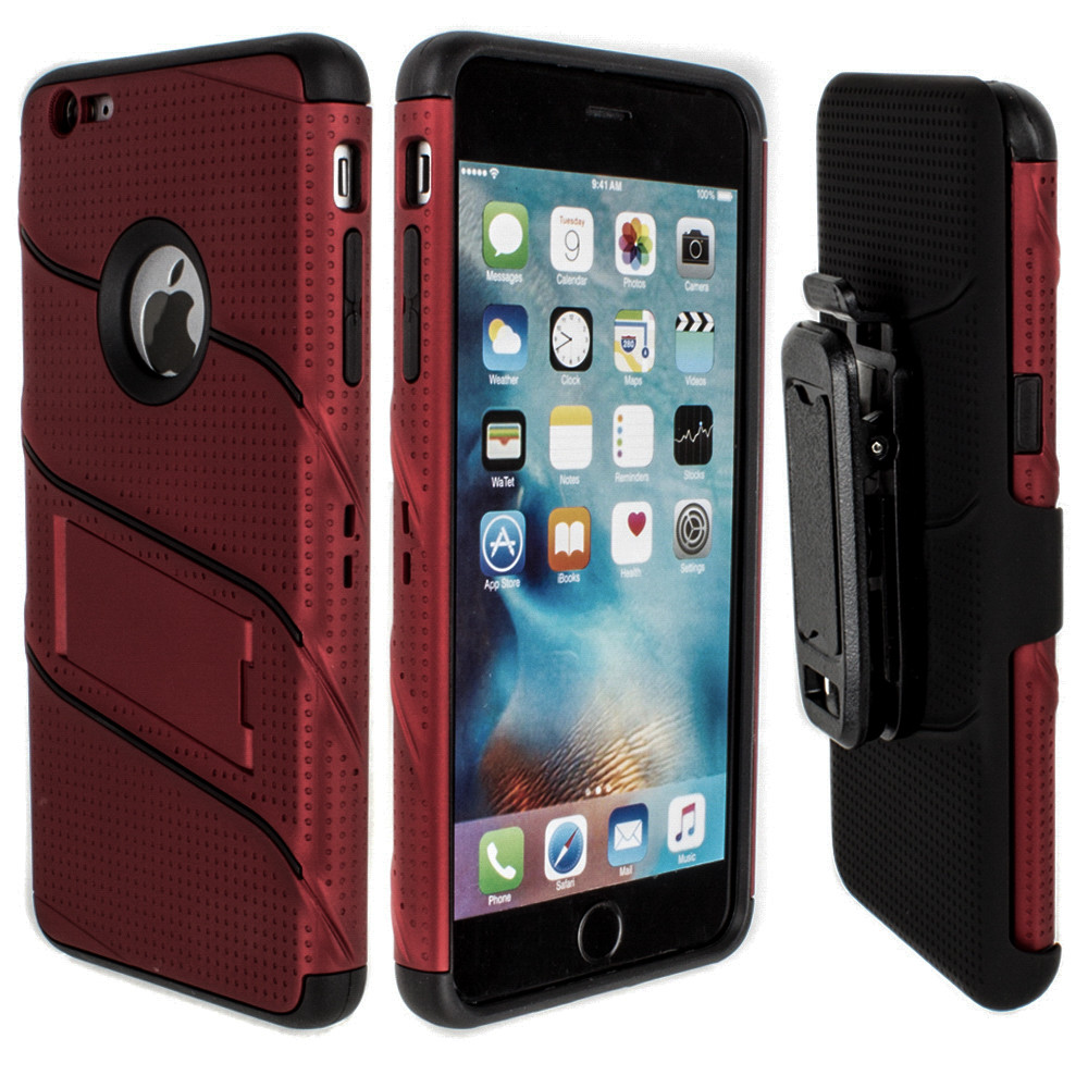Apple iPhone 6/6s Plus - RoBolt Heavy-Duty Rugged Case and Holster Combo, Red/Black
