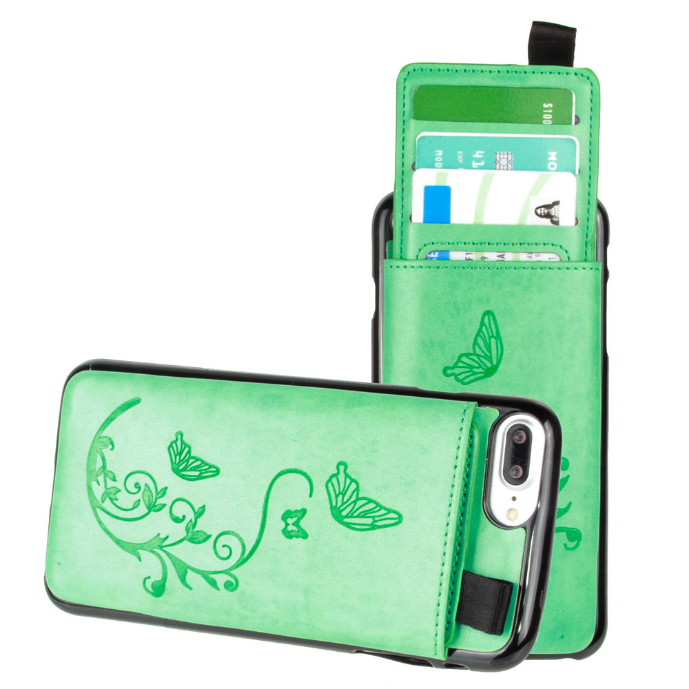 Apple iPhone 6s Plus -  Embossed Butterfly Leather Case with Pull-Out Card Slot Organizer, Mint