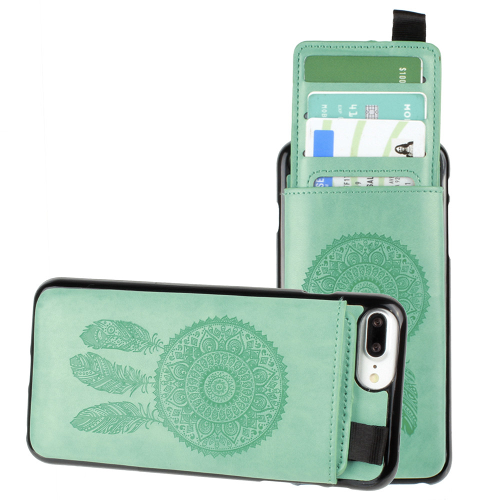 Apple iPhone 6s Plus -  Embossed Dreamcatcher Leather Case with Pull-Out Card Slot Organizer, Mint