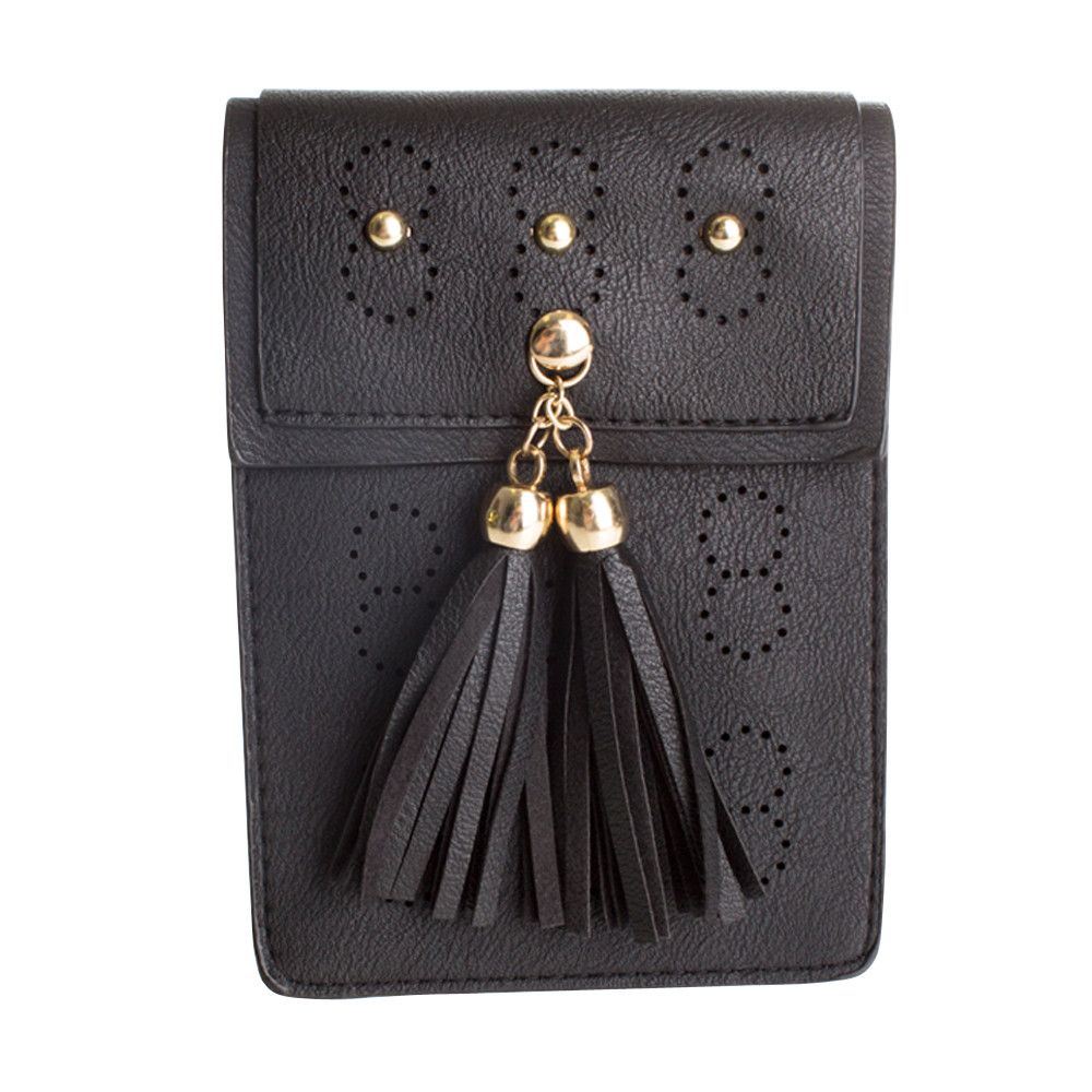 Apple iPhone 6s Plus -  Leather Tassel Crossbody Bag with Detachable Strap, Black
