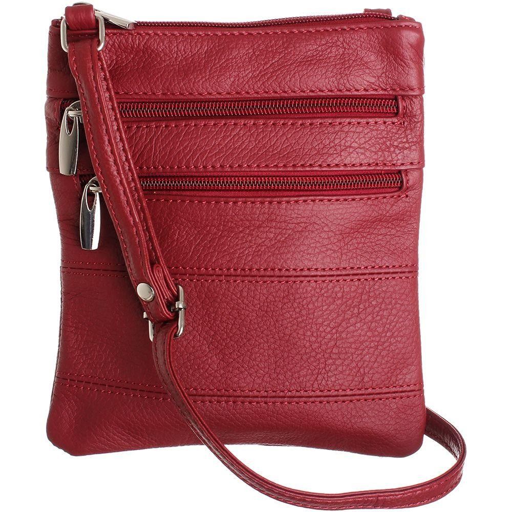 Apple iPhone 6s Plus -  Genuine Leather Double Zipper Crossbody / Tote Handbag, Red