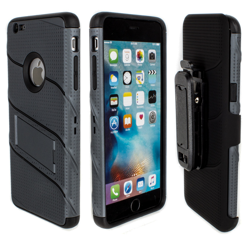 Apple iPhone 6/6s Plus - RoBolt Heavy-Duty Rugged Case and Holster Combo, Dark Gray/Black