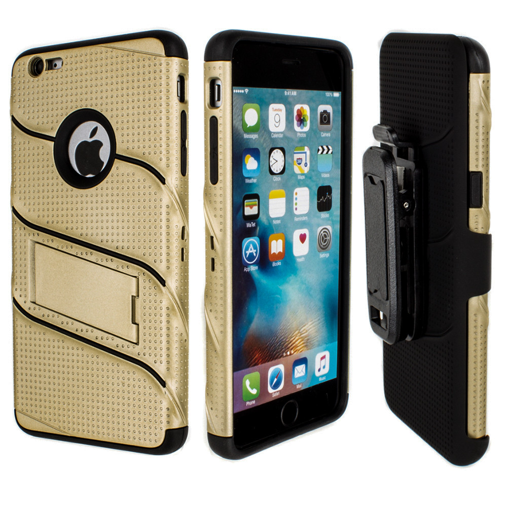 Apple iPhone 6/6s Plus - RoBolt Heavy-Duty Rugged Case and Holster Combo, Gold/Black
