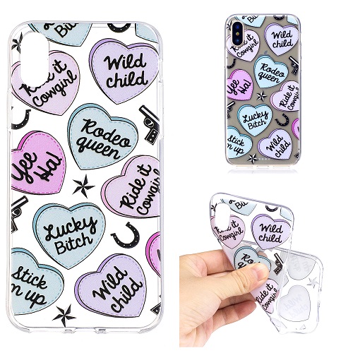 Cute Cartoon Painted Heart Case Cover Transparent Soft Silicone Case for iPhone 6 7 8 /plus/ X