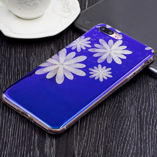 Glitter Daisy Flower Blu-ray IMD Silicone Phone Case Soft TPU Back Cover for iPhone 6 7 8/Plus/X